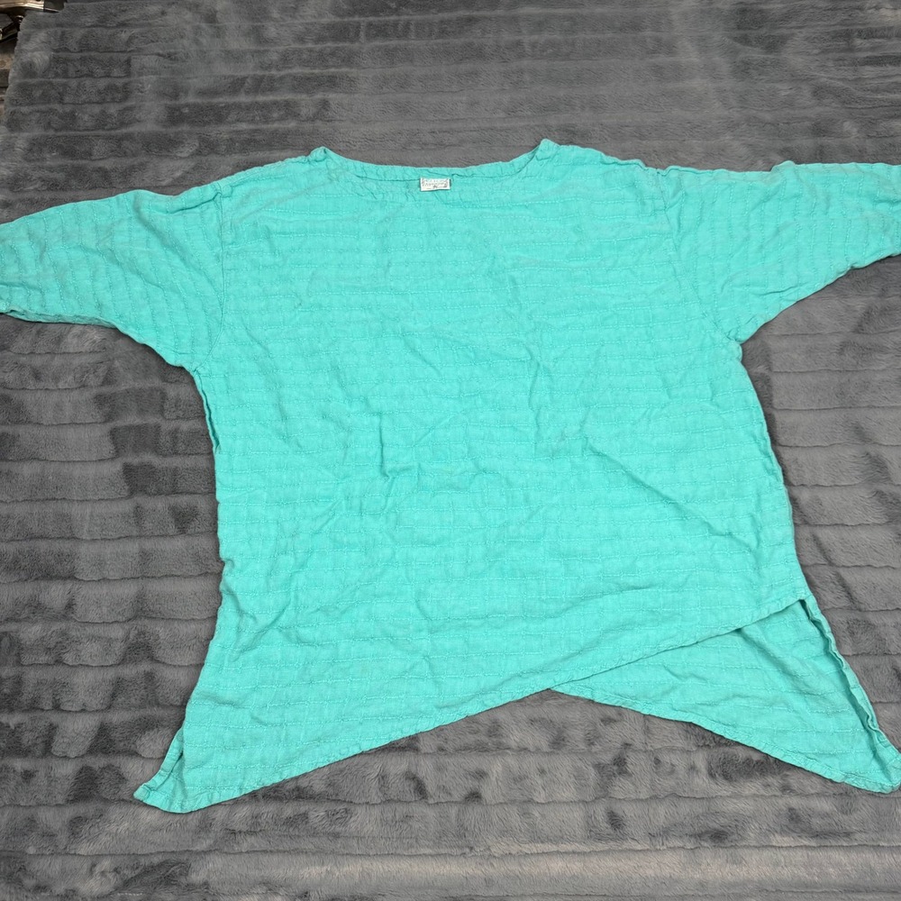 Click by Color Me Cotton Turquoise Linen Asymmetrical Crossover Hem Top XL USA